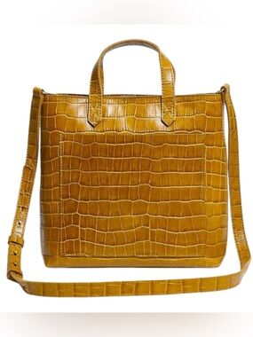 Madewell Transport Zip Top Croc Embossed Leather Crossbody Tote